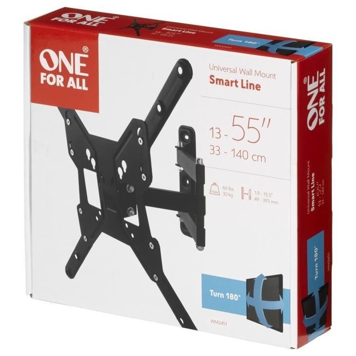 Support mural pour écran plat One For All SMART WM2451 INCLINABLE ET ORIENTABLE 180 POUR TÉLÉVISION DE 13 A 65 Support mural pour écran plat One For All SMART WM2451 INCLINABLE ET ORIENTABLE 180 POUR TÉLÉVISION DE 13 A 65