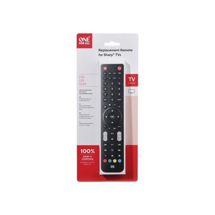 Télécommande universelle - ONE FOR ALL - URC1921 - Compatible avec TV Sharp - Design élégant - Couleur noire Télécommande universelle - ONE FOR ALL - URC1921 - Compatible avec TV Sharp - Design élégant - Couleur noire