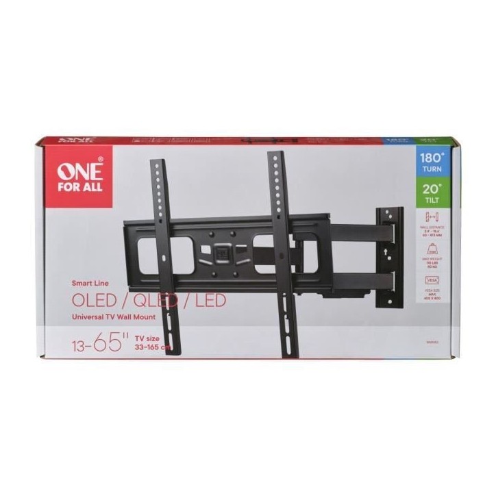 ONE FOR ALL WM2453 Support mural inclinable et orientable a 180° pour TV de 33 a 165cm (13-65) ONE FOR ALL WM2453 Support mural inclinable et orientable a 180° pour TV de 33 a 165cm (13-65)