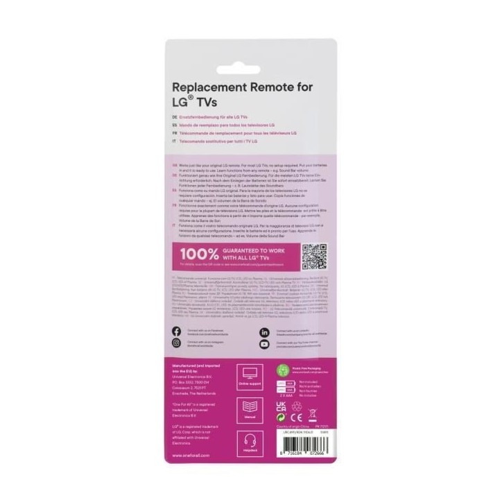 ONE FOR ALL URC4911 - Télécommande de remplacement pour TV LG