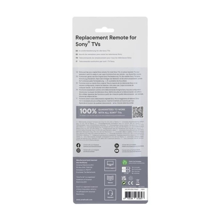 ONE FOR ALL URC4912 - Télécommande de remplacement pour TV Sony ONE FOR ALL URC4912 - Télécommande de remplacement pour TV Sony
