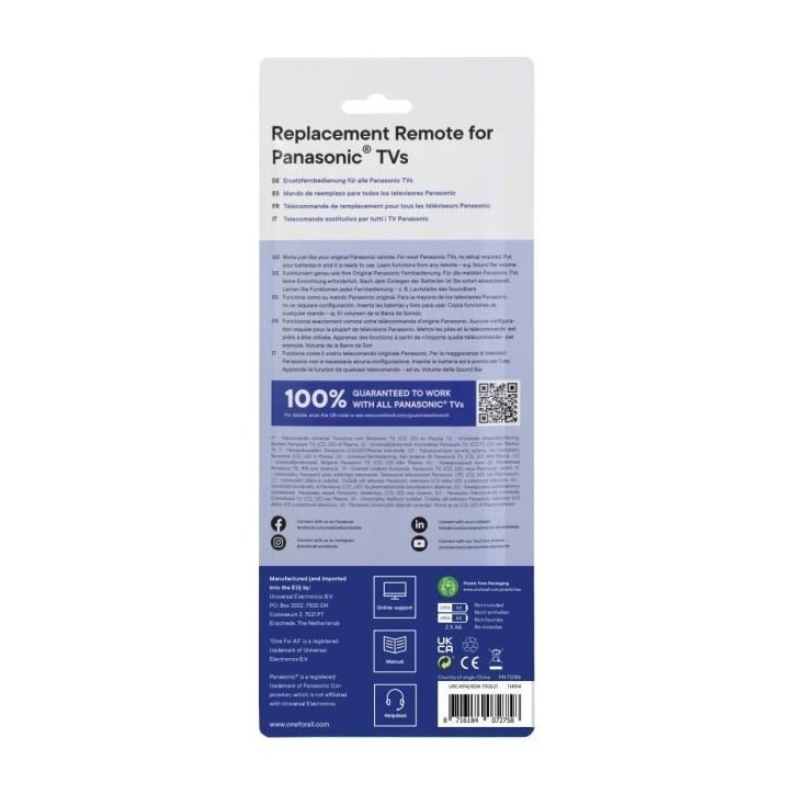 ONE FOR ALL URC4914 - Télécommande de remplacement pour TV Panasonic ONE FOR ALL URC4914 - Télécommande de remplacement pour TV Panasonic