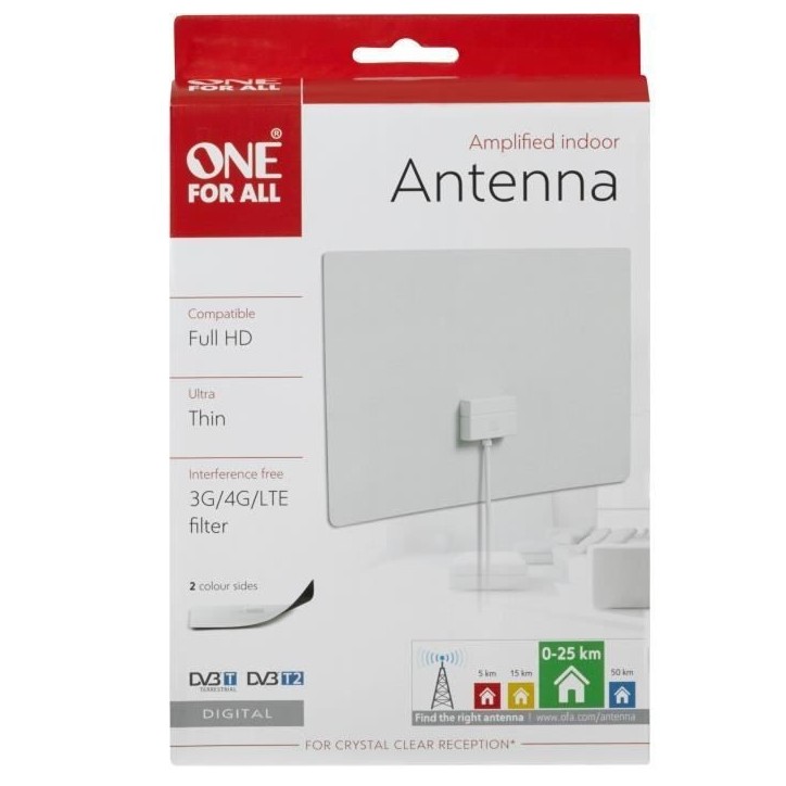 ONE FOR ALL SV9440 - Antenne d'intérieur - Ultra plate pour un positionnement derriere l'écran ou au mur - Filtre 5G - Full HD ONE FOR ALL SV9440 - Antenne d'intérieur - Ultra plate pour un positionnement derriere l'écran ou au mur - Filtre 5G - Full HD
