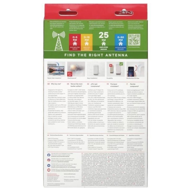 Antenne TV Extérieure amplifiée full HD ONE FOR ALL , filtre 5G, plastique haute qualité Antenne TV Extérieure amplifiée full HD ONE FOR ALL , filtre 5G, plastique haute qualité