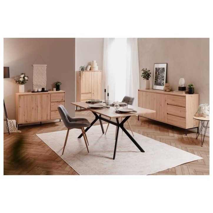 Table a manger ONEX - Chene artisan et noir - 180 x 90 x 75 cm - Jusqu'a 10 personnes