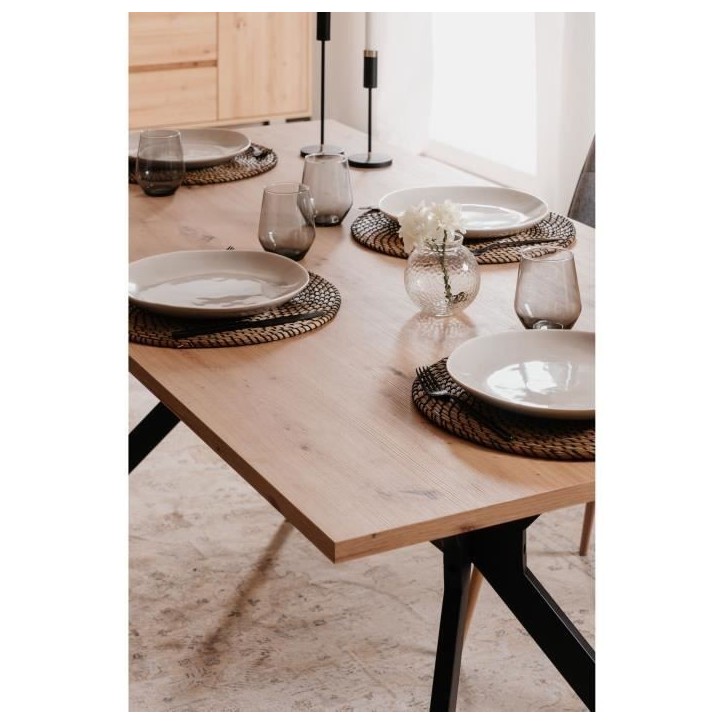 Table a manger ONEX - Chene artisan et noir - 180 x 90 x 75 cm - Jusqu'a 10 personnes