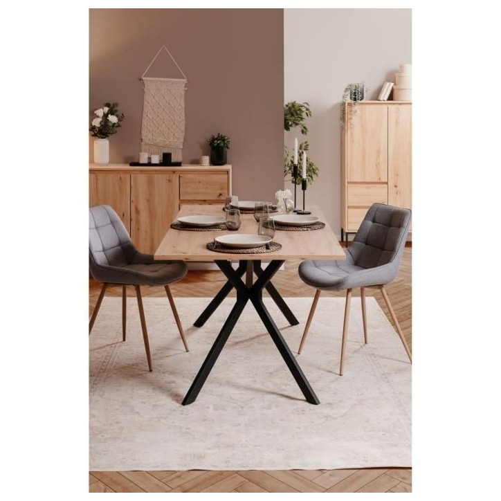 Table a manger ONEX - Chene artisan et noir - 180 x 90 x 75 cm - Jusqu'a 10 personnes