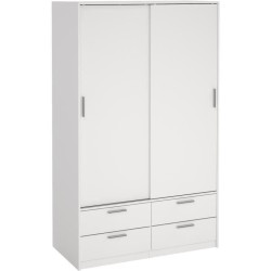 Armoire - Blanc mat - 2 portes coulissantes - 4 tiroirs - L121,2 x P60