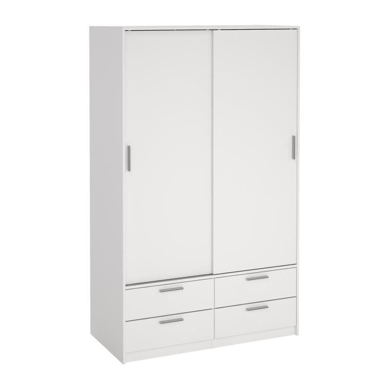 Armoire - Blanc mat - 2 portes coulissantes - 4 tiroirs - L121,2 x P60 Armoire - Blanc mat - 2 portes coulissantes - 4 tiroirs - L121,2 x P60