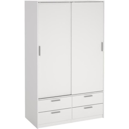 Armoire - Blanc mat - 2 portes coulissantes - 4 tiroirs - L121,2 x P60