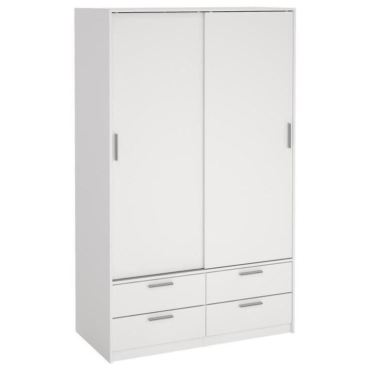 Armoire - Blanc mat - 2 portes coulissantes - 4 tiroirs - L121,2 x P60,25 x H200 cm - ONTARIO Armoire - Blanc mat - 2 portes coulissantes - 4 tiroirs - L121,2 x P60,25 x H200 cm - ONTARIO