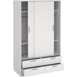 Armoire - Blanc mat - 2 portes coulissantes - 4 tiroirs - L121,2 x P60