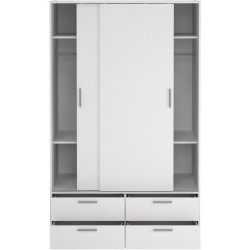 Armoire - Blanc mat - 2 portes coulissantes - 4 tiroirs - L121,2 x P60