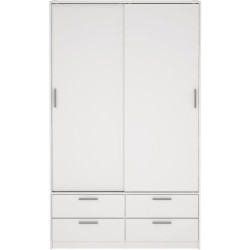 Armoire - Blanc mat - 2 portes coulissantes - 4 tiroirs - L121,2 x P60