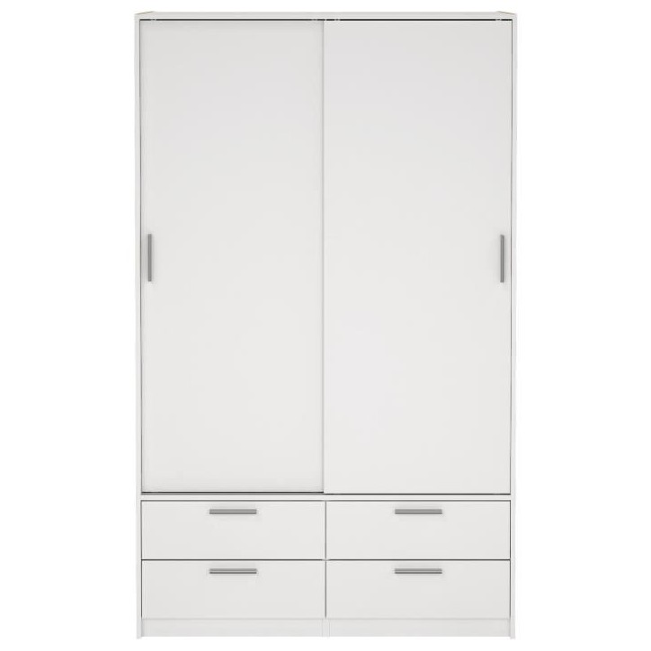 Armoire - Blanc mat - 2 portes coulissantes - 4 tiroirs - L121,2 x P60,25 x H200 cm - ONTARIO Armoire - Blanc mat - 2 portes coulissantes - 4 tiroirs - L121,2 x P60,25 x H200 cm - ONTARIO
