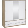Armoire - Décor Blanc et chene + miroir - 3 portes coulissantes - 6 t