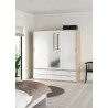 Armoire - Décor Blanc et chene + miroir - 3 portes coulissantes - 6 t