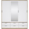 Armoire - Décor Blanc et chene + miroir - 3 portes coulissantes - 6 t