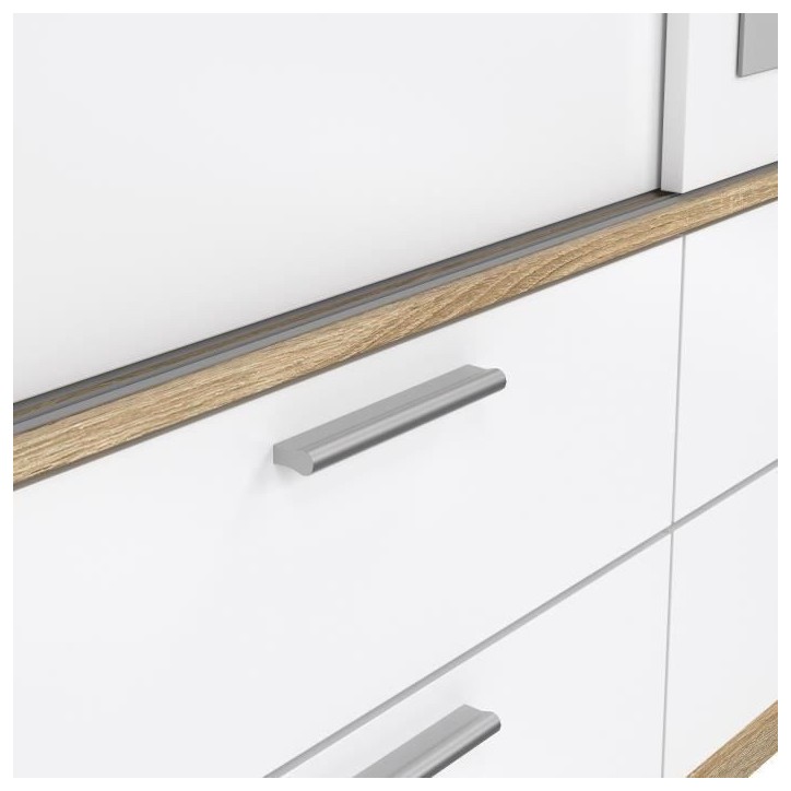 Armoire - Décor Blanc et chene + miroir - 3 portes coulissantes - 6 tiroirs - L181,4 x P60,25 x H200 cm - ONTARIO