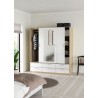 Armoire - Décor Blanc et chene + miroir - 3 portes coulissantes - 6 t