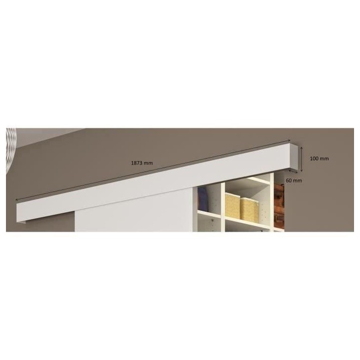 OPTIMUM - Kit porte coulissante + rail + bandeau Atelier - H.204xL.83xP.4 cm - Blanche lignée OPTIMUM - Kit porte coulissante + rail + bandeau Atelier - H.204xL.83xP.4 cm - Blanche lignée