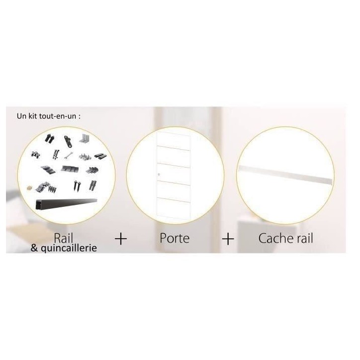 OPTIMUM - Kit porte coulissante + rail + bandeau Atelier - H.204xL.83xP.4 cm - Blanche lignée OPTIMUM - Kit porte coulissante + rail + bandeau Atelier - H.204xL.83xP.4 cm - Blanche lignée