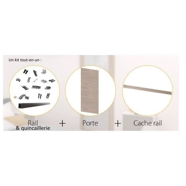 OPTIMUM - Kit porte coulissante + rail + bandeau Vérone - H.204xL.83xP.4 cm - Chene taupe