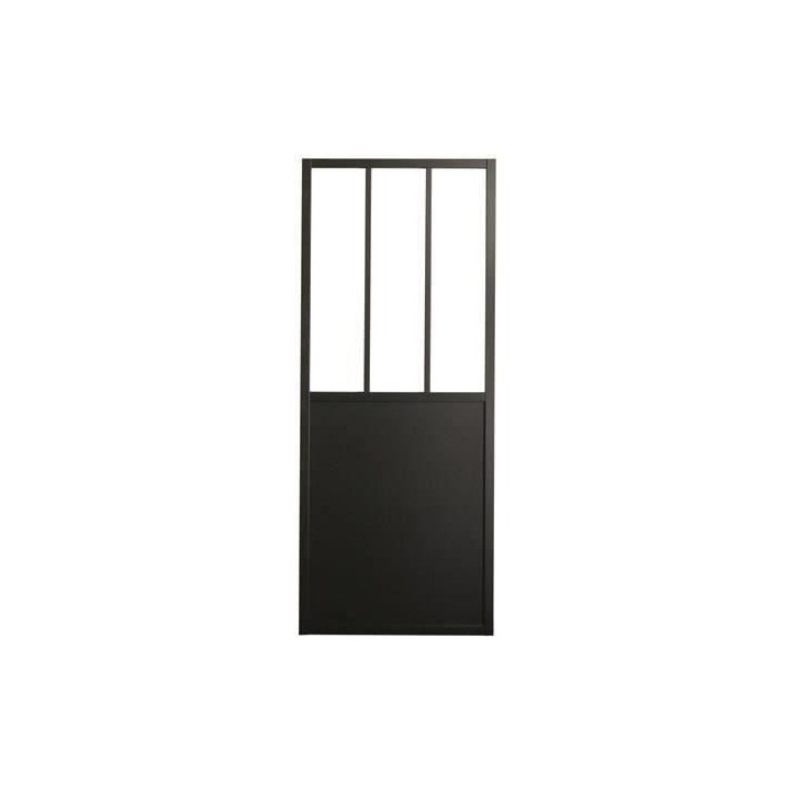 OPTIMUM - Kit porte coulissante + rail + bandeau Atelier - H.204xL.83xP.4 cm - Noir verre transparent