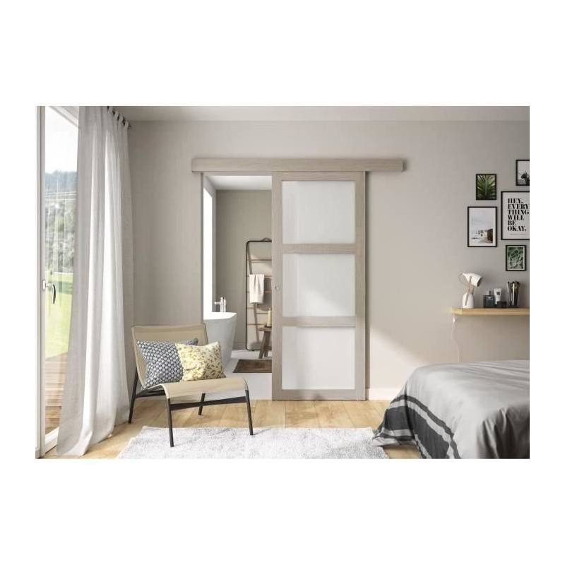 OPTIMUM - Kit porte coulissante 3 carreaux + rail + bandeau Vérone - OPTIMUM - Kit porte coulissante 3 carreaux + rail + bandeau Vérone -