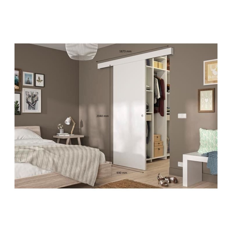 OPTIMUM - Kit porte coulissante blanc + rail + bandeau Blanc - H 204 x OPTIMUM - Kit porte coulissante blanc + rail + bandeau Blanc - H 204 x