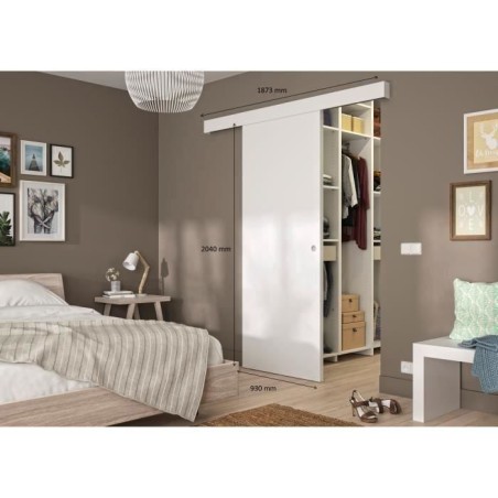 OPTIMUM - Kit porte coulissante blanc + rail + bandeau Blanc - H 204 x