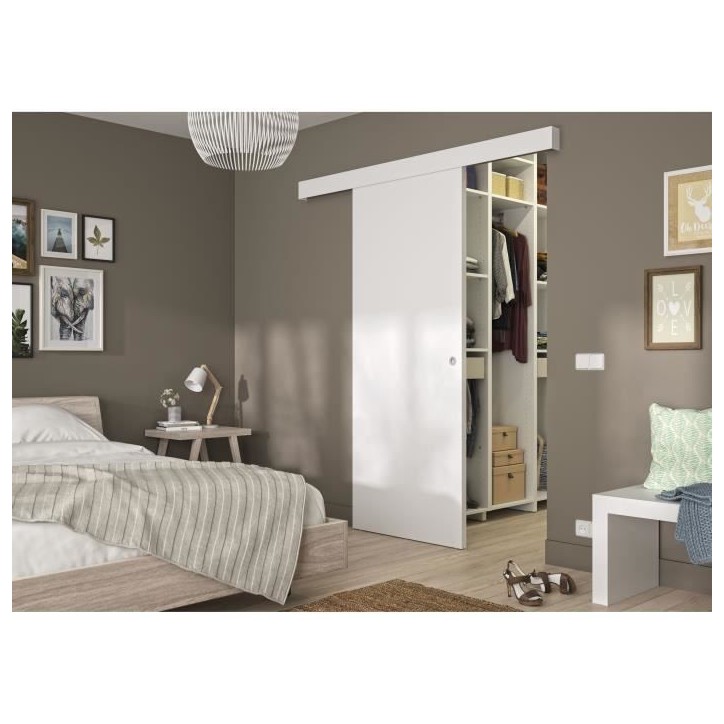OPTIMUM - Kit porte coulissante blanc + rail + bandeau Blanc - H 204 x L 93 x P 4 cm OPTIMUM - Kit porte coulissante blanc + rail + bandeau Blanc - H 204 x L 93 x P 4 cm