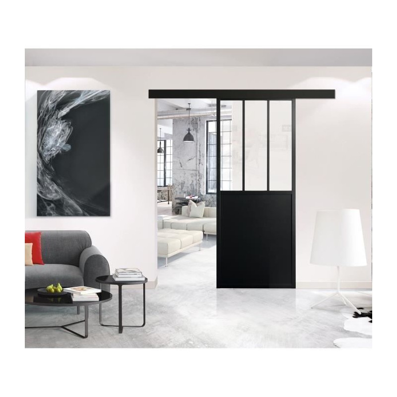 OPTIMUM - Kit porte coulissante + rail + bandeau Atelier - H 204 x L 7 OPTIMUM - Kit porte coulissante + rail + bandeau Atelier - H 204 x L 7