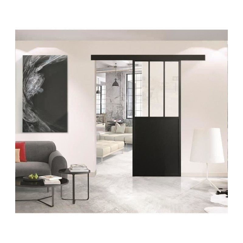 OPTIMUM - Kit porte coulissante + rail + bandeau Atelier - H 204 x L 9 OPTIMUM - Kit porte coulissante + rail + bandeau Atelier - H 204 x L 9
