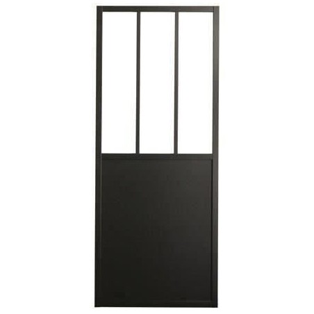 OPTIMUM - Kit porte coulissante + rail + bandeau Atelier - H 204 x L 93 x P 4 cm - Noir verre transparent