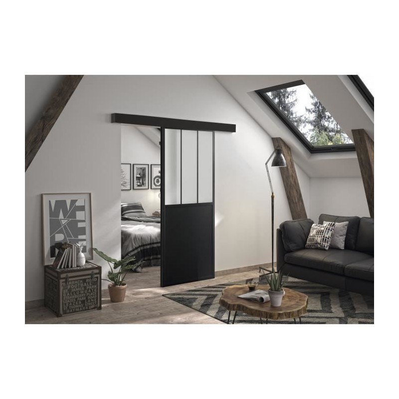 OPTIMUM Kit porte coulissante ATELIER noir + rail 2 amortisseurs + cac OPTIMUM Kit porte coulissante ATELIER noir + rail 2 amortisseurs + cac
