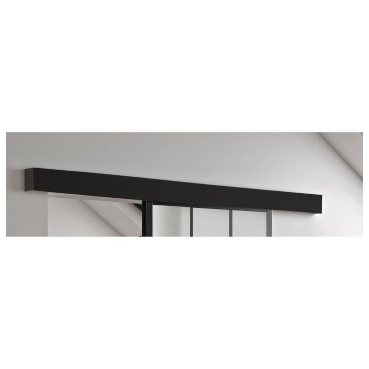 OPTIMUM Kit porte coulissante + rail Atelier - H204 x L83 x P4 cm - Noir verre dépoli
