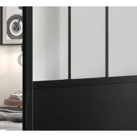 OPTIMUM - Kit porte coulissante + rail + bandeau Atelier - H 204 x L 93 x P 4 cm - Noir verre dépoli