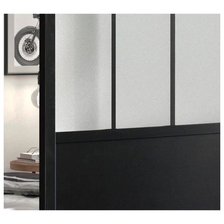 OPTIMUM - Kit porte coulissante + rail + bandeau Atelier - H 204 x L 93 x P 4 cm - Noir verre dépoli OPTIMUM - Kit porte coulissante + rail + bandeau Atelier - H 204 x L 93 x P 4 cm - Noir verre dépoli