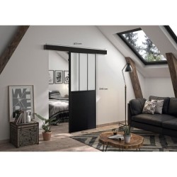 OPTIMUM - Kit porte coulissante + rail + bandeau Atelier - H 204 x L 9