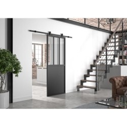 OPTIMUM Kit porte coulissante ATELIER noir + rail apparent - 204 x 83