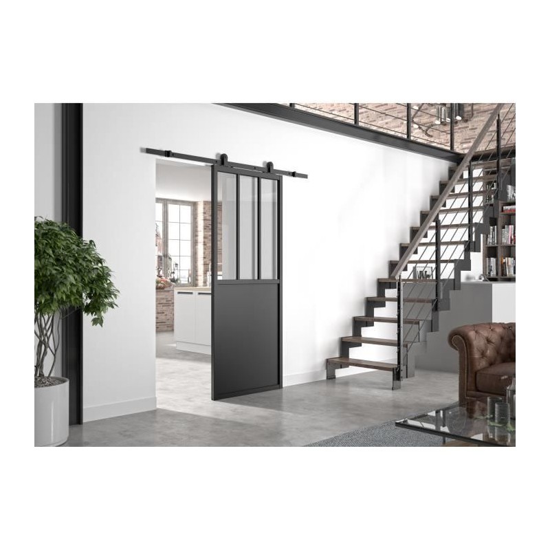 OPTIMUM Kit porte coulissante ATELIER noir + rail apparent - 204 x 83 OPTIMUM Kit porte coulissante ATELIER noir + rail apparent - 204 x 83