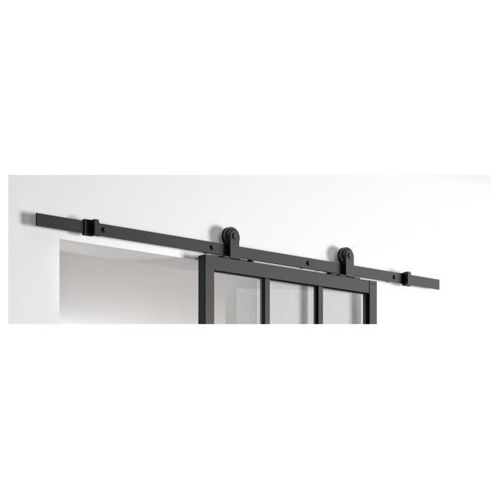 OPTIMUM Kit porte coulissante ATELIER noir + rail apparent - 204 x 83 cm - verre transparent OPTIMUM Kit porte coulissante ATELIER noir + rail apparent - 204 x 83 cm - verre transparent