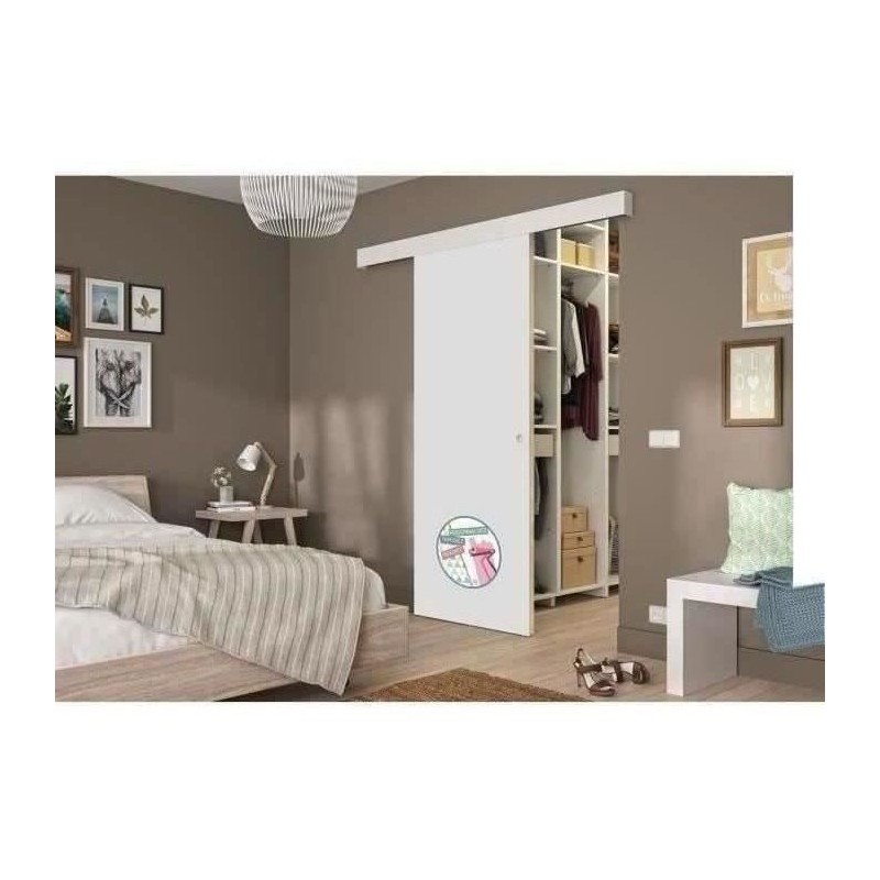 OPTIMUM Kit porte coulissante décor blanc - rail 2 amortisseurs + cac
