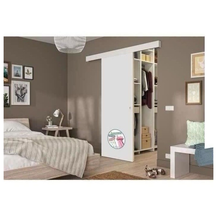 OPTIMUM Kit porte coulissante décor blanc - rail 2 amortisseurs + cache rail blanc - 204 x 73 cm OPTIMUM Kit porte coulissante décor blanc - rail 2 amortisseurs + cache rail blanc - 204 x 73 cm