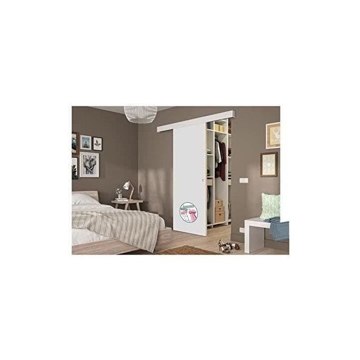 OPTIMUM Kit porte coulissante décor blanc - rail 2 amortisseurs + cache rail blanc - 204 x 73 cm OPTIMUM Kit porte coulissante décor blanc - rail 2 amortisseurs + cache rail blanc - 204 x 73 cm