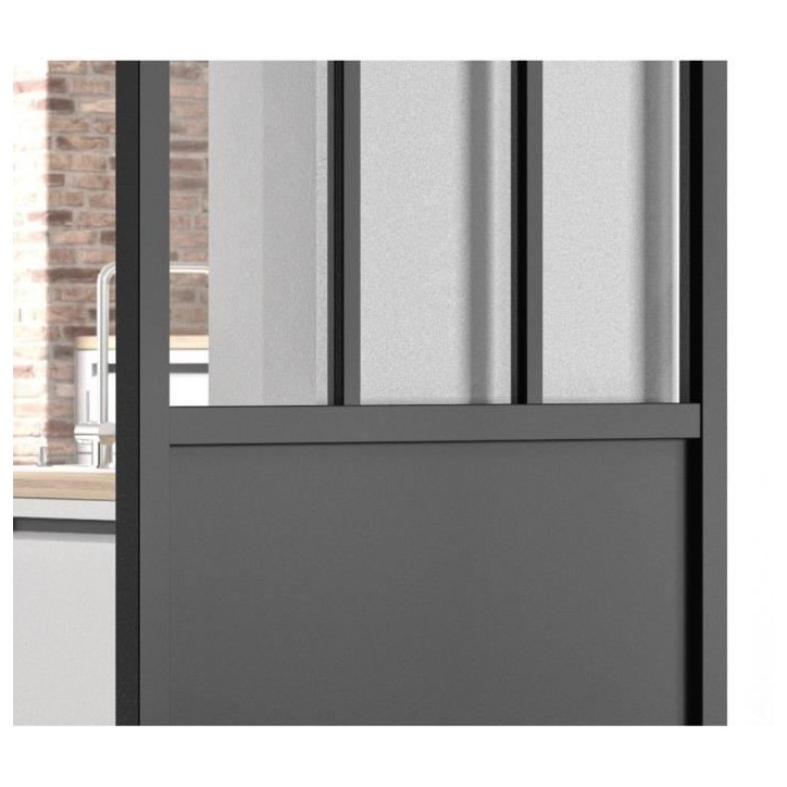 OPTIMUM Kit porte coulissante ATELIER noir + rail apparent - 204 x 93 cm - verre transparent OPTIMUM Kit porte coulissante ATELIER noir + rail apparent - 204 x 93 cm - verre transparent