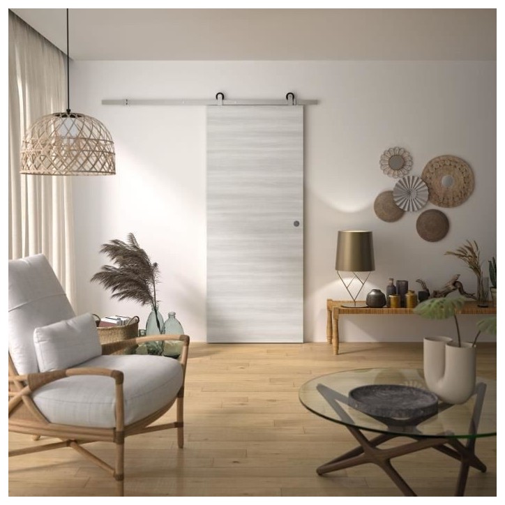 Kit Porte Coulissante - OPTIMUM - BILBAO2 + RAAP ACBR - H 204 x 83 x 3,6 cm, Acier brossé, Installation rapide Kit Porte Coulissante - OPTIMUM - BILBAO2 + RAAP ACBR - H 204 x 83 x 3,6 cm, Acier brossé, Installation rapide
