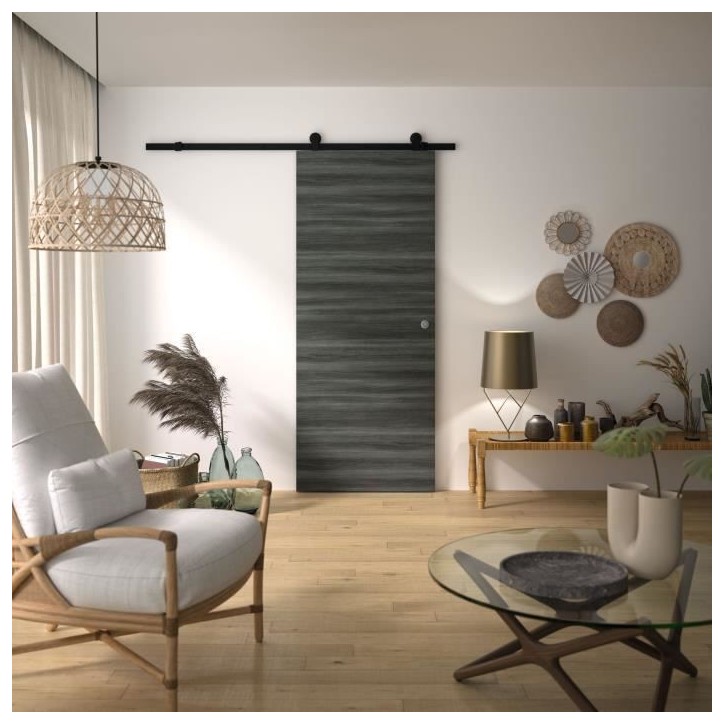 Kit Porte Coulissante - OPTIMUM - MILANO2 + RAAP NO - H 204 x 83 x 3,6 cm, Acier, Coloris noir, Installation rapide Kit Porte Coulissante - OPTIMUM - MILANO2 + RAAP NO - H 204 x 83 x 3,6 cm, Acier, Coloris noir, Installation rapide