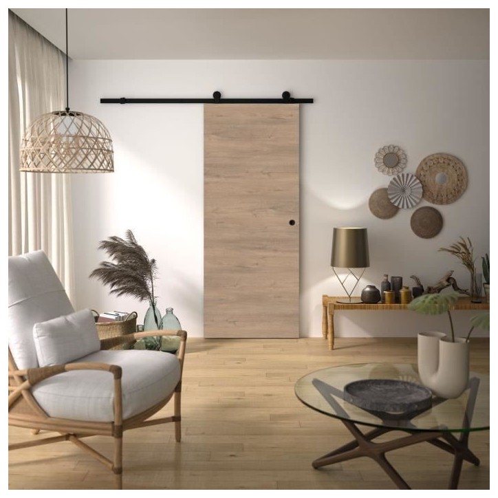 Kit Porte Coulissante - OPTIMUM - RIO + RAAP NO - H 204 x 83 x 3,6 cm, Acier, Coloris noir, Installation rapide Kit Porte Coulissante - OPTIMUM - RIO + RAAP NO - H 204 x 83 x 3,6 cm, Acier, Coloris noir, Installation rapide